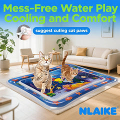 Gato explorando los juguetes flotantes de la alfombra NLAIKE