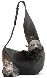 Sling Noah & Paw en denim con forro peludo para paseos cómodos.