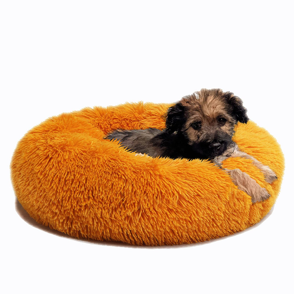 nononfish cama donut naranja para perros pequeños, acolchado suave para descanso cómodo.