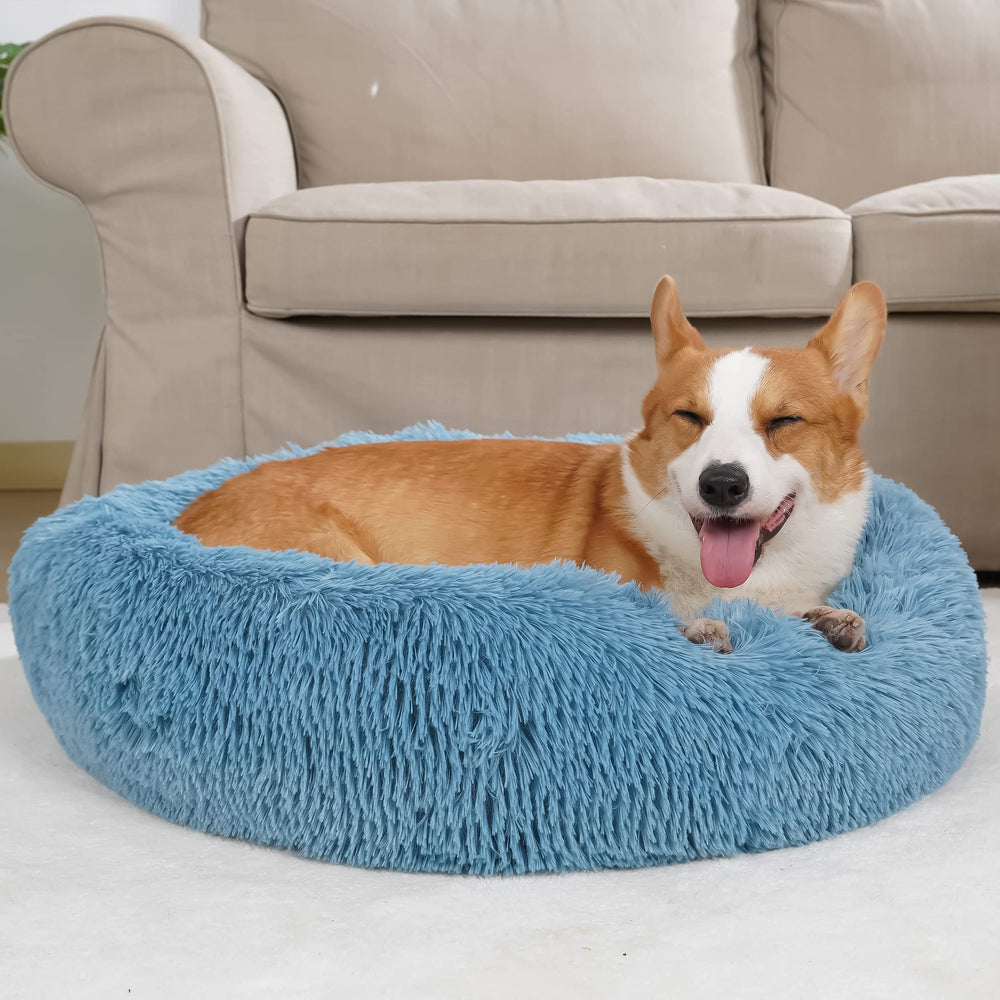 Nononfish cama donut calma para perro pequeño, vista central, brinda sensación de seguridad.