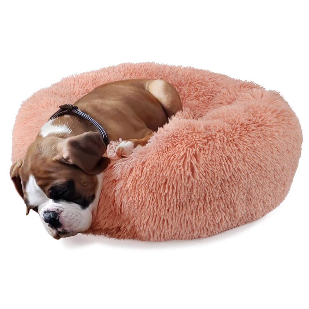 Nononfish cama donut para perros pequeños, rosa, soporte suave para la cabeza.