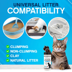 NonScents espolvoreado sobre la arena para gatos mantiene el ambiente fresco.