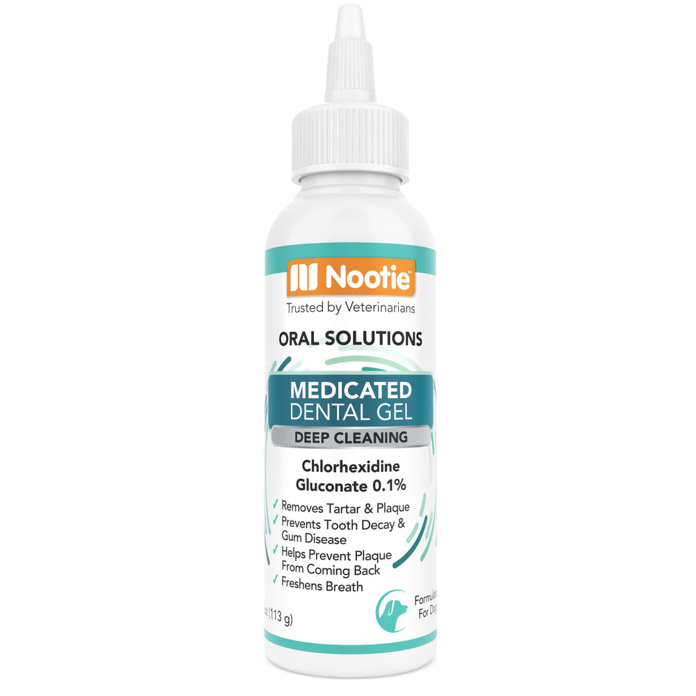 Nootie gel dental medicado para perros, ayuda a limpiar dientes y encías con acción antibacteriana suave.