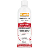 Nootie Medicated Pet Shampoo, botella frontal, cuidado para la piel de la mascota.