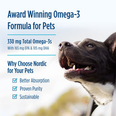 Vial de Nordic Naturals Omega-3 Pet dentro de la caja para uso diario.