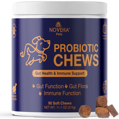 NOVEHA Gomitas probióticas para perros en bote, soporte digestivo diario