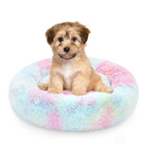 NOYAL cama donut para perro, vista frontal, enfoque cómodo y seguro para dormir.