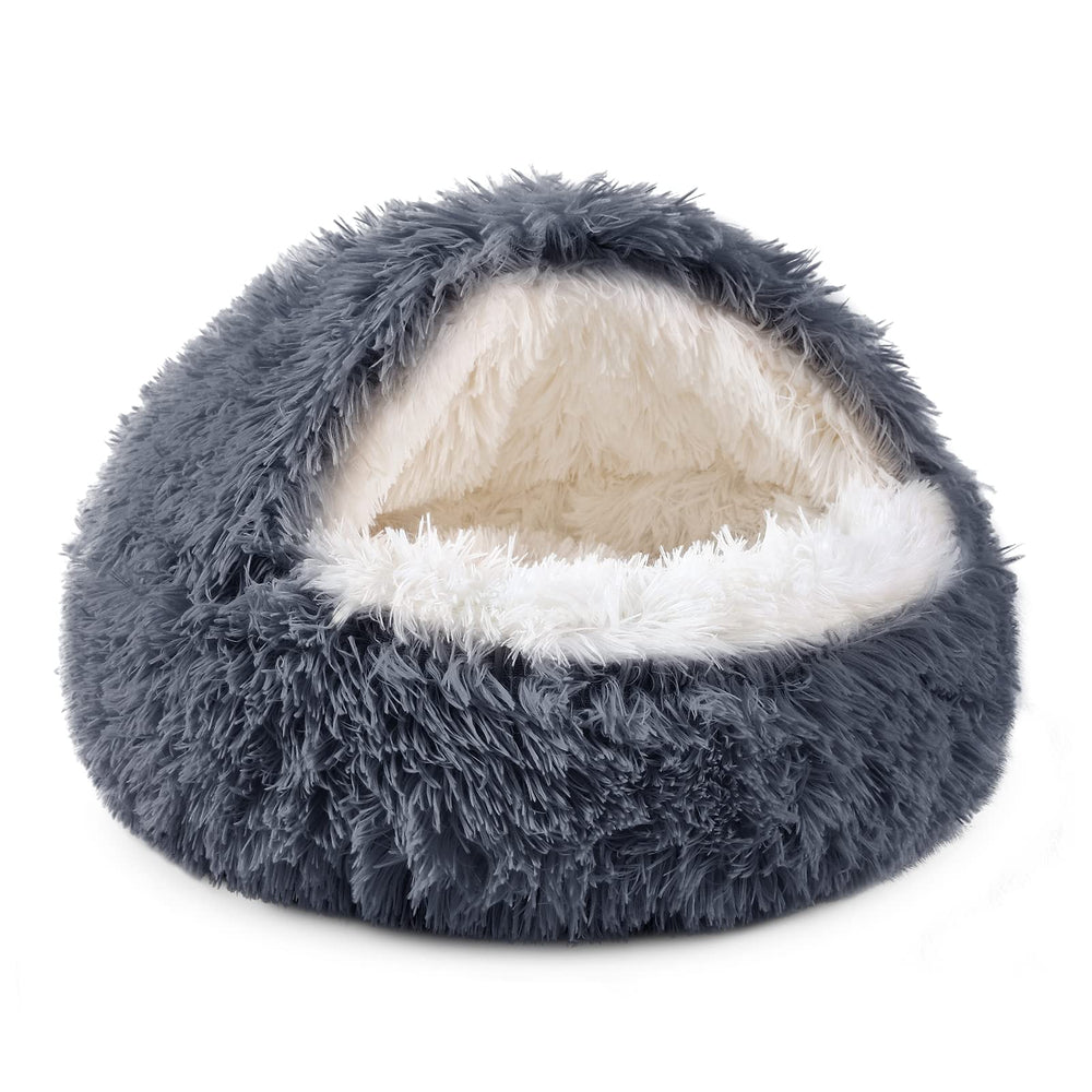 Cama donut con capucha de NOYAL para perros pequeños y medianos, refugio seguro para descanso.