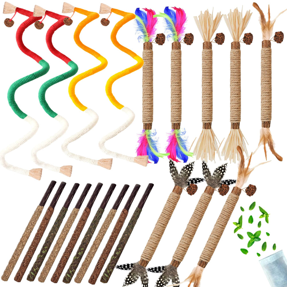 NSWXZDS juguete para gatos indoor con 21 piezas, estimula juego y exploración.