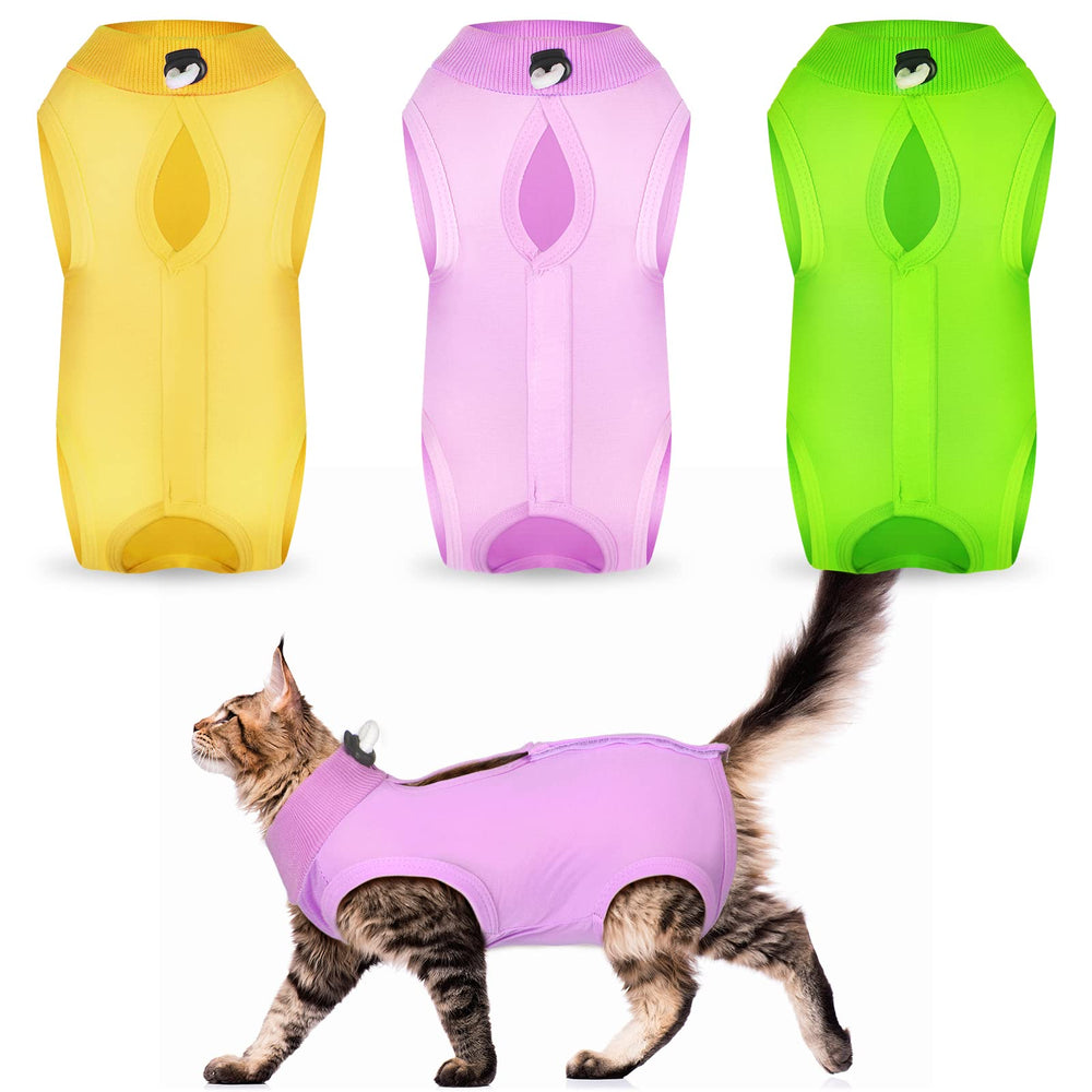Nuanchu pijama de recuperación para gatos, vista frontal y colores brillantes.