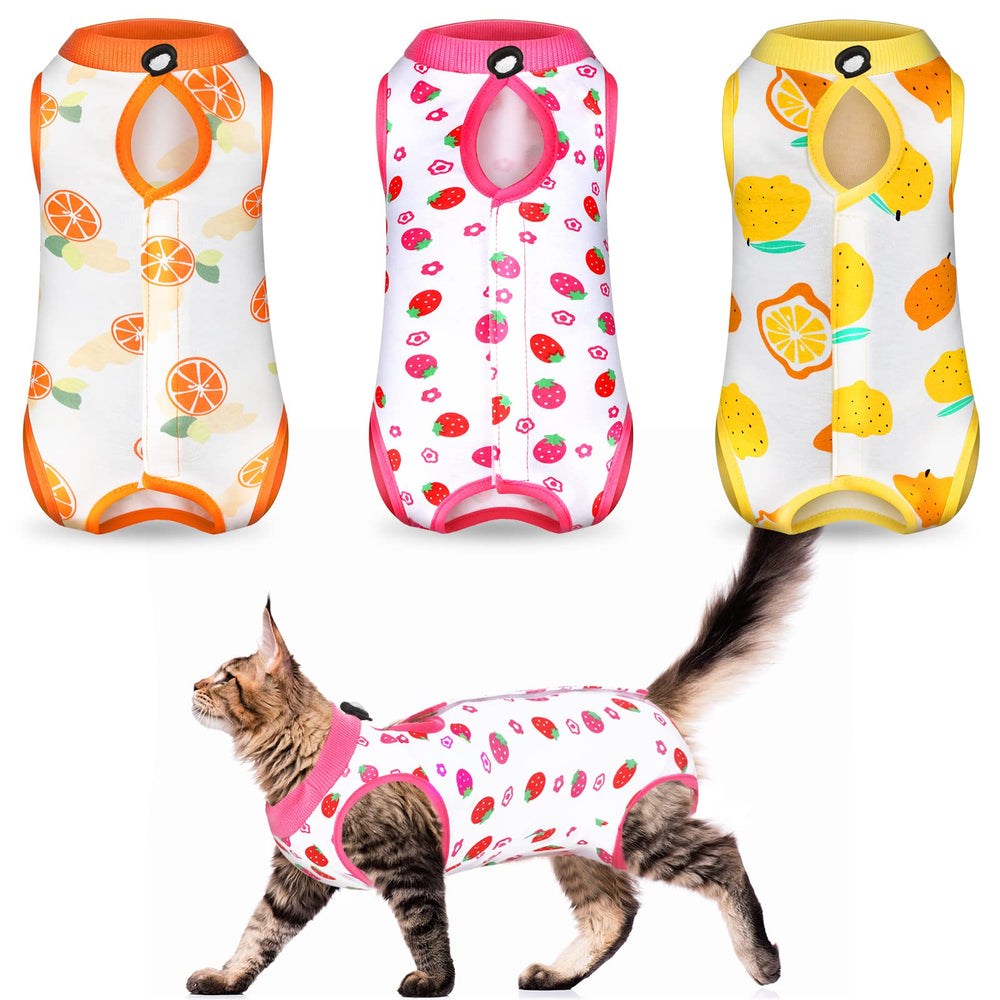 Nuanchu traje de recuperación para gatos en estilo fruta, fácil de colocar y cómodo.