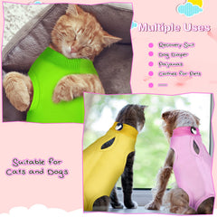Nuanchu traje de recuperación para gatos verde, cuello elástico cómodo.
