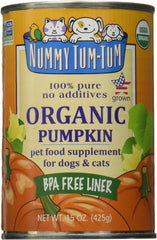 Nummy Tum Tum calabaza orgánica en lata de 15 oz, complemento para la dieta de perros.