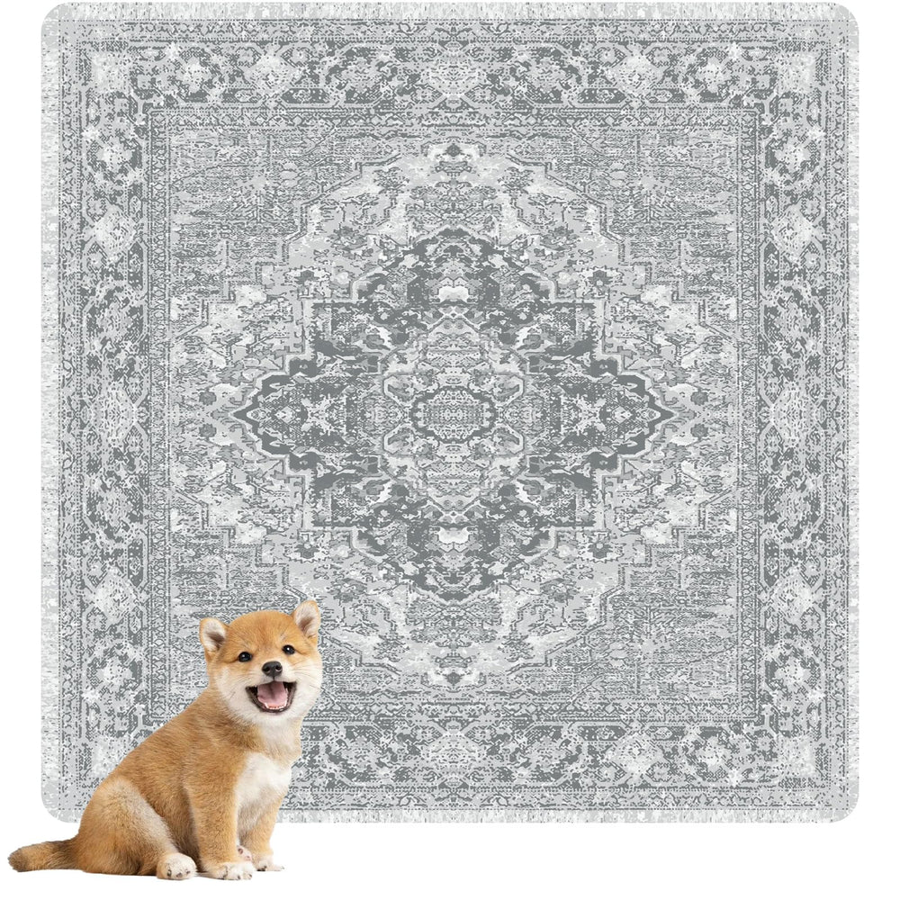 nunubaby almohadilla lavable para perros gris con diseño geométrico, protección de suelos y estilo.