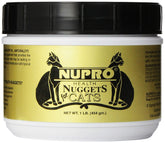 Nupro Health Nuggets para gatos en empaque jarra, práctico para guardar.