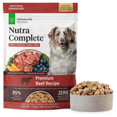 Nutra Complete de ULTIMATE PET NUTRITION: bocaditos de res liofilizados para proteína fácilmente digerible.