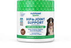 Envase de Nutricost Pets articulaciones masticables para perros, práctico para entrega diaria.