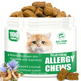 NutriDog gomitas salmón para gatos, alivio de alergias y sabor atractivo.
