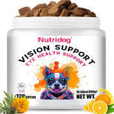 Nutridog: bote de suplementos oculares para perros, apoyo a la salud visual diaria.