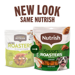Nutrish Sabrosos Roasters con pollo y empaque recerrable para frescura.