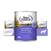 NutriSource cachorros con comida húmeda de pollo y arroz en lata, apoyo digestivo suave.