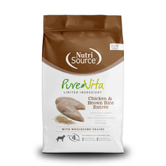 NutriSource Pure Vita alimento seco para perros con pollo sobre arroz integral para energía diaria