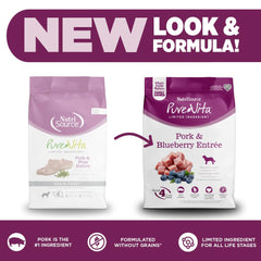 NutriSource Pure Vita croquetas granulado, primer plano, probióticos para digestión suave.