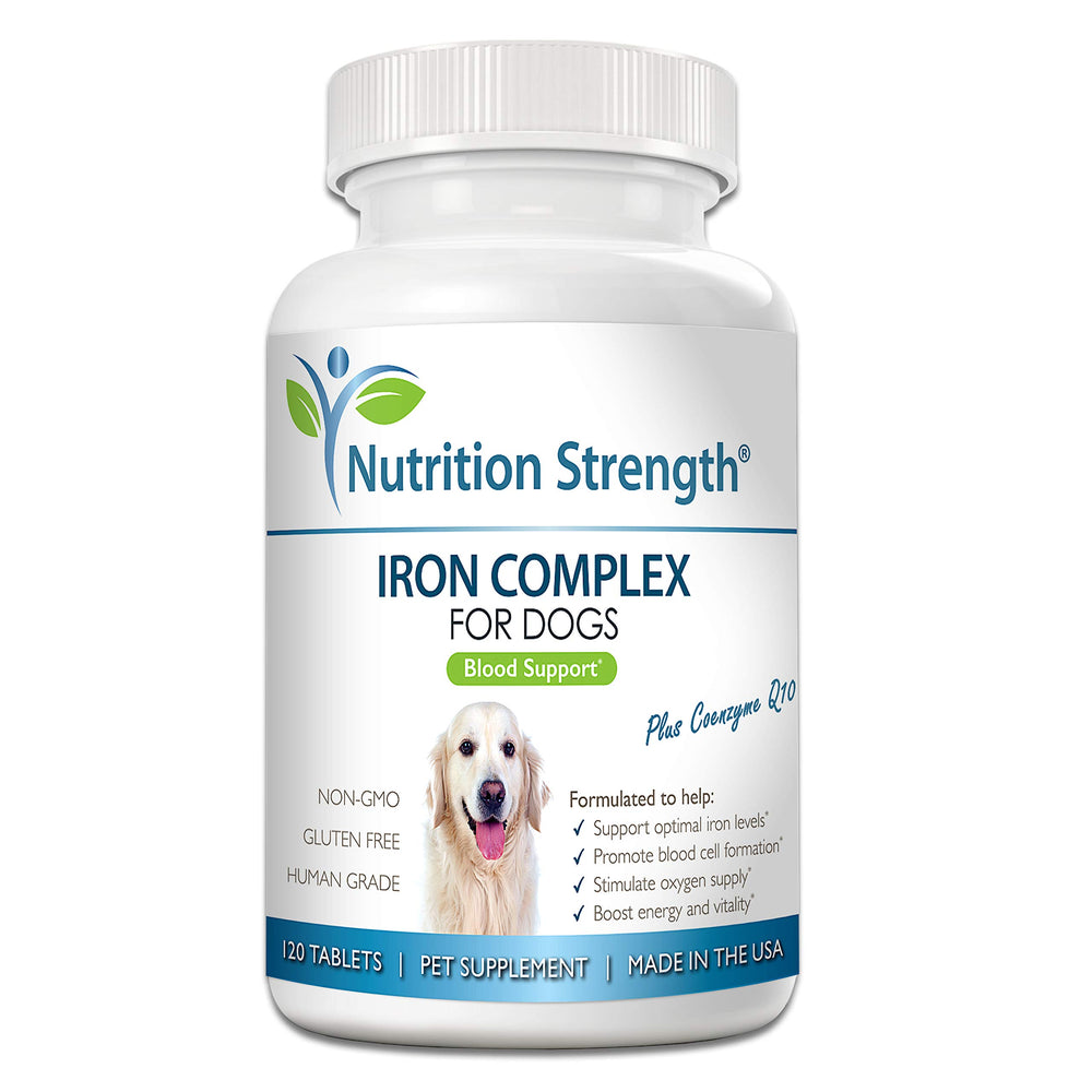 Nutrition Strength hierro para perros, tabletas masticables, apoyan la formación de glóbulos rojos.