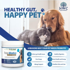 NWC Naturals Total-Biotics entrega probiótica con MGG Chelate para colonización intestinal.