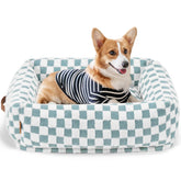 Cama Nxwjoy para perros, rectangular azul con cuadrícula, confort diario.