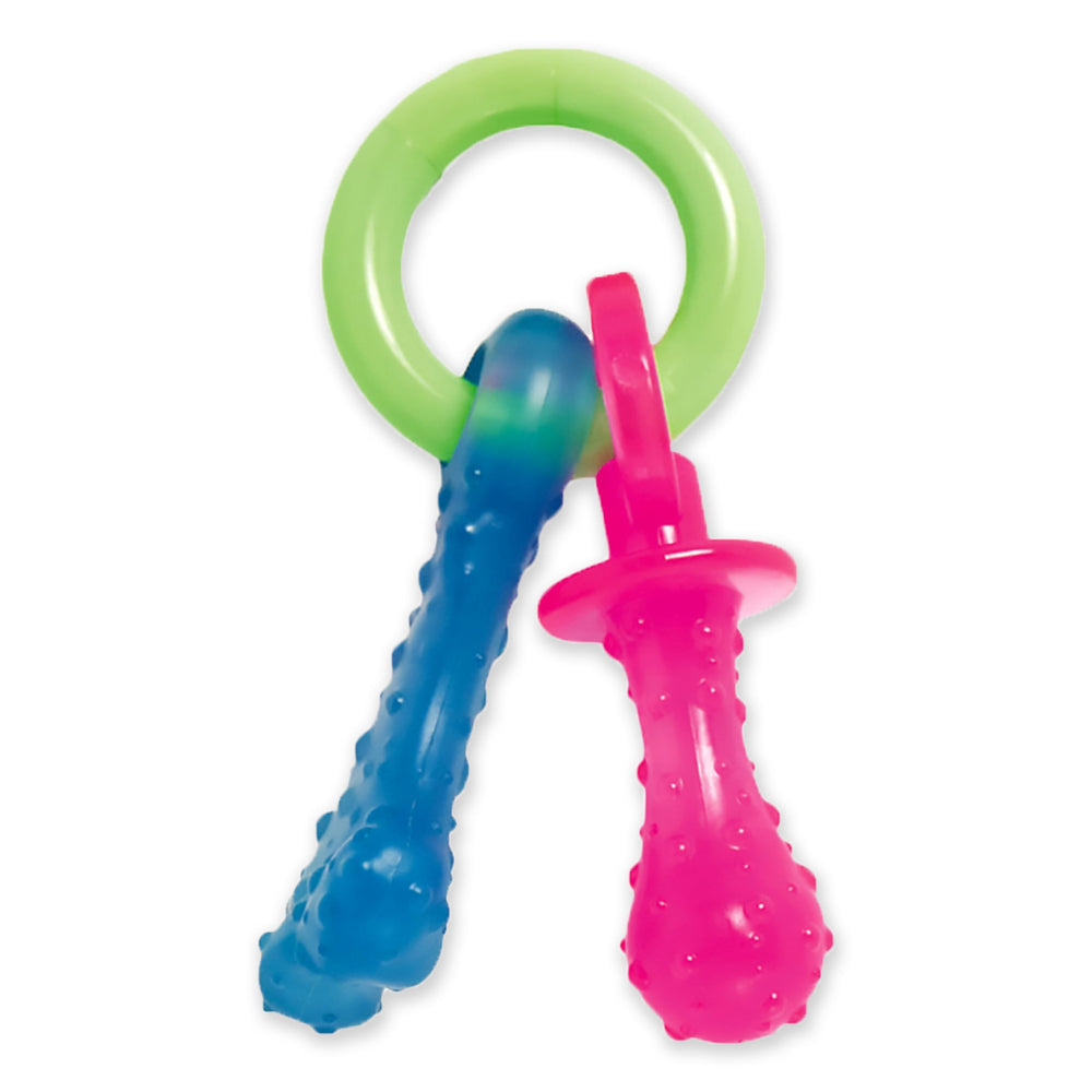 Nylabone Puppy Pacifier Chew Toy, chupete suave para dentición con sabor bacon, ideal para cachorros.
