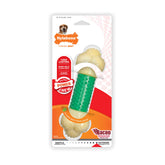 Nylabone Doble Acción, hueso tocino para perros mediano, ideal para masticar.