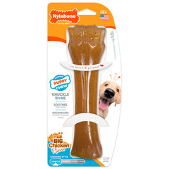 Nylabone Puppy Chew Knuckle Bone, vista frontal, ideal para cachorros grandes que buscan alivio dental.