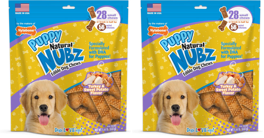 Nylabone Nubz para cachorros, sabores pavo y batata dulce, apoya dientes sanos y entrenamiento