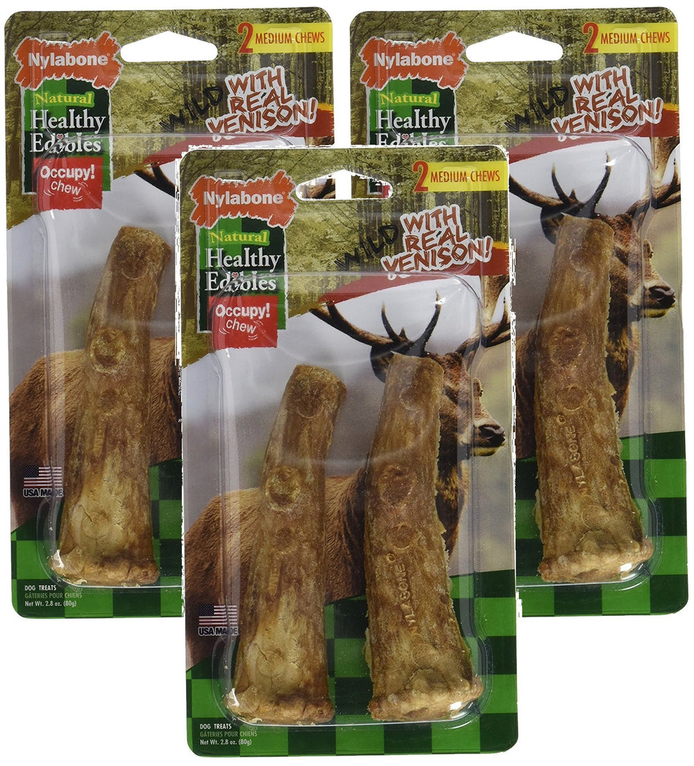 Nylabone comestibles sanos: asta de venado real para perros, promueve salud dental.