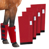 Botas OAHELAKE de malla para caballo en rojo, protección contra moscas para las patas.