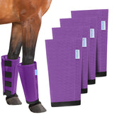 OAHELAKE protectores anti moscas para caballo morados cubriendo las cuatro patas en acción