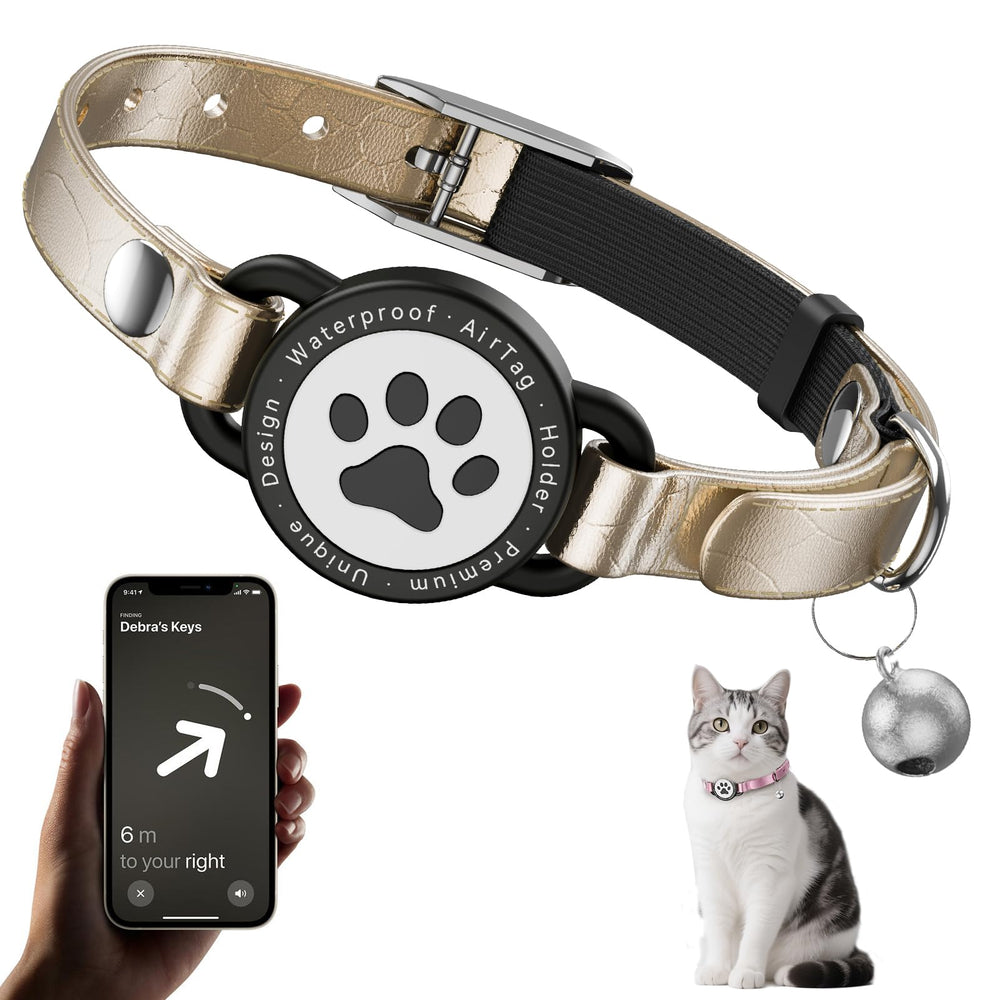 Odokele collar de cuero con AirTag y cierre metálico, ajuste seguro para gatos.
