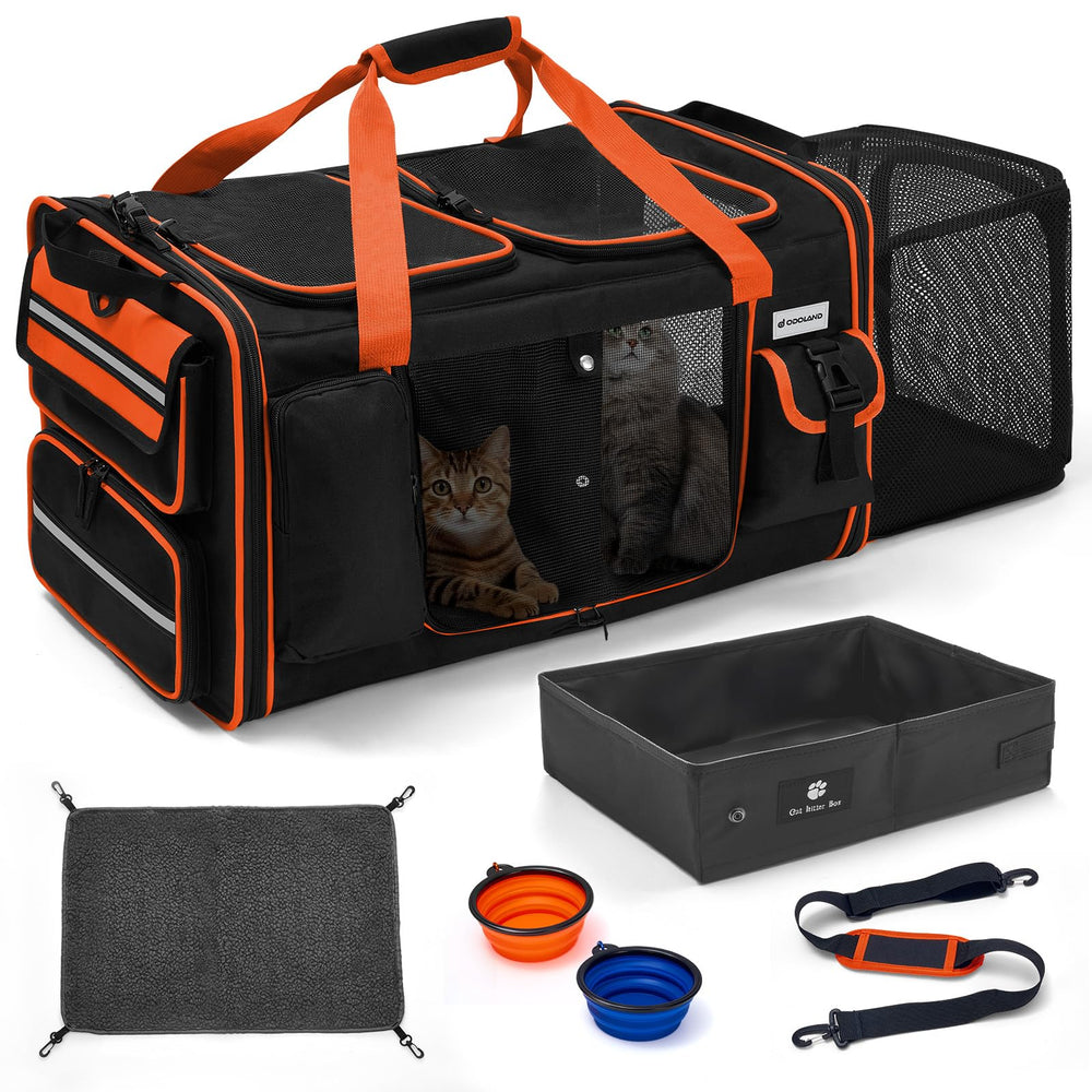 Portador de gatos Odoland extensible para dos gatos con caja de arena, espacio móvil ideal.