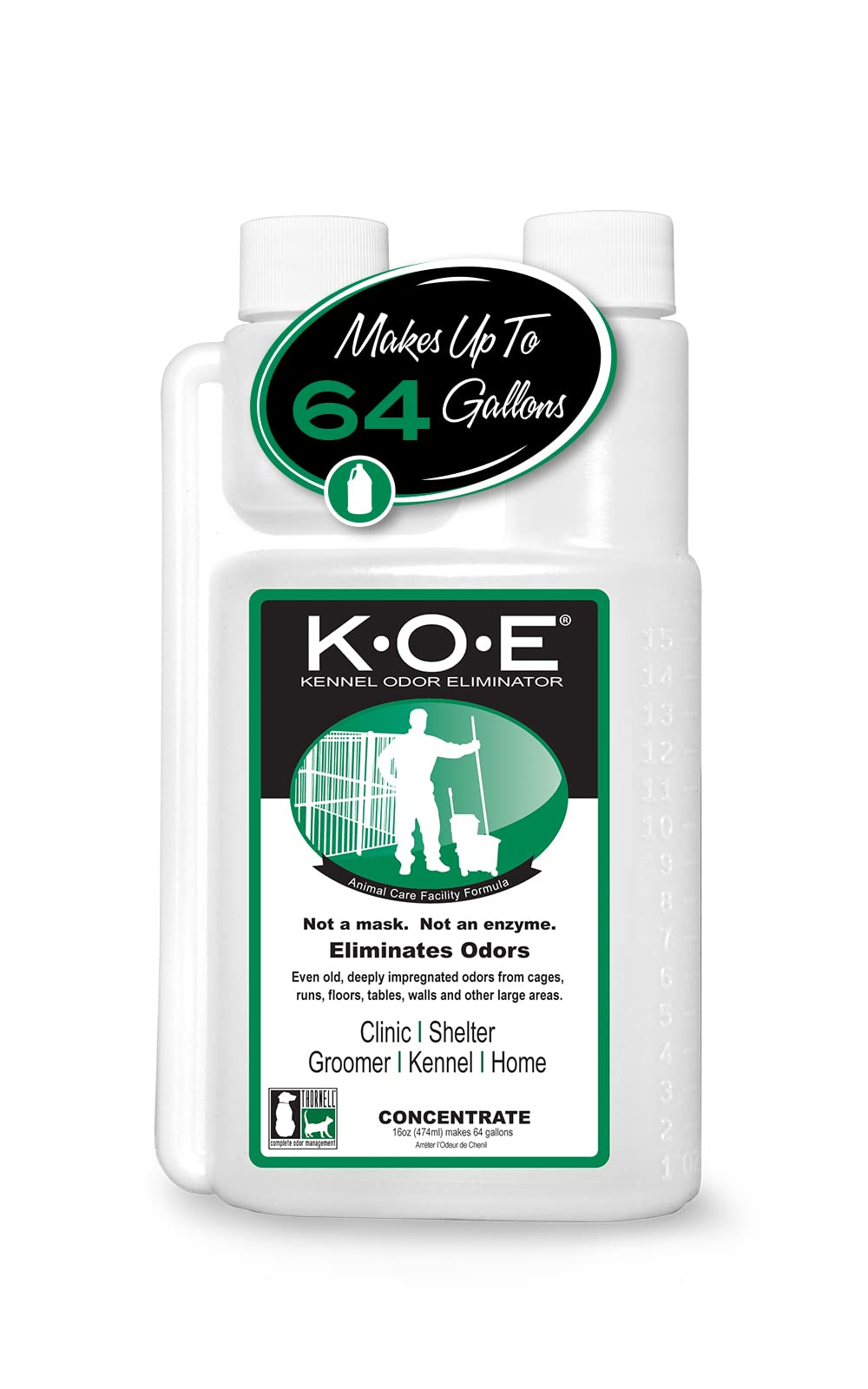 Odorcide KOE, botella de 16 oz, elimina olores en jaulas y superficies.