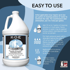 Odorcide K.O.E. etiqueta clara, producto fácil de identificar para limpieza profesional.