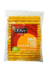 Ol' Roy bastones piel cruda 5 pulgadas, sabor pollo, aptos para masticación prolongada.