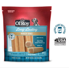 Perro disfrutando el snack Ol' Roy Munchy Hueso mantequilla de maní