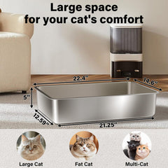 Olacat caja de arena de acero inoxidable, interior limpio para uso diario.