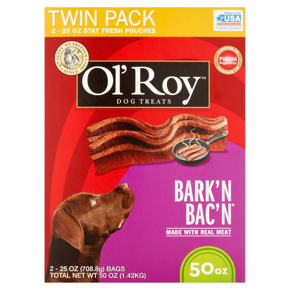 Golosinas Ol' Roy Bark'n Bac'n para perros con sabor a tocino, ideal como premio diario
