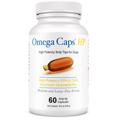 Omega Caps HP Snip Tips para perros, presentación del producto y mejora del pelaje