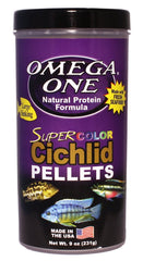 Omega One ofrece gránulos para cíclidos de 2 mm que favorecen colores vibrantes y nutrición equilibrada.