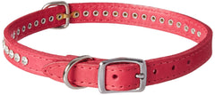 Collar OmniPet de cuero frambuesa con cristales, cómodo para paseos diarios y estilo.