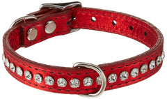 Collar OmniPet de cuero con cristales rojos metálicos para uso diario con estilo.