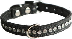 Collar OmniPet Signature en cuero cocodrilo negro con cristales, ideal para paseos con estilo.